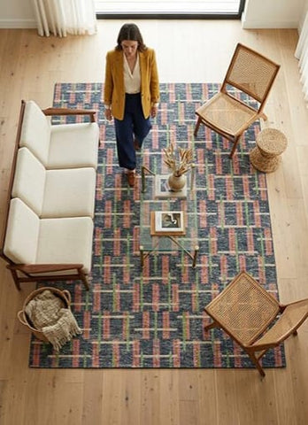 Metro Slate & Coral Geometric Rug