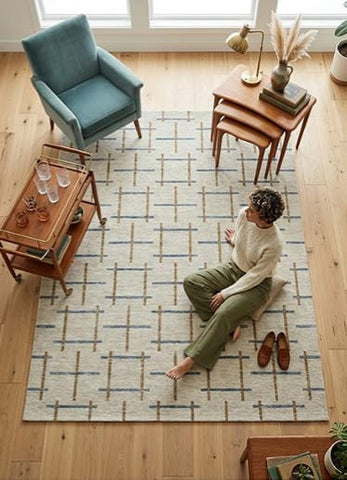 Matrix Cream & Slate Grid Rug