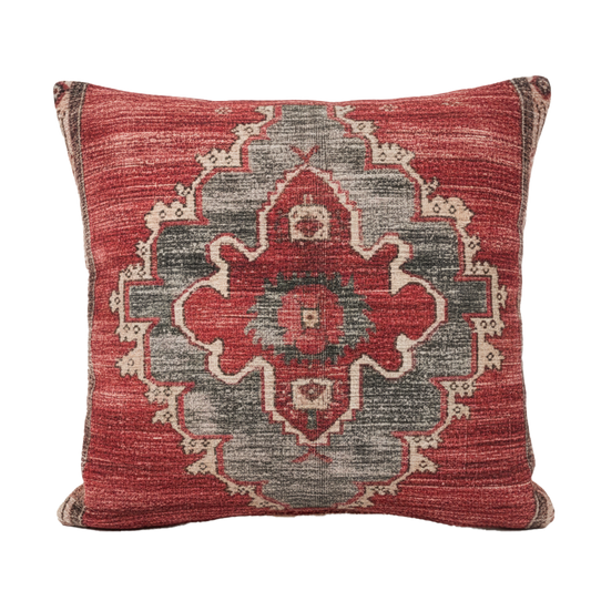 Bold Red & Gray Oriental Woven Cushion