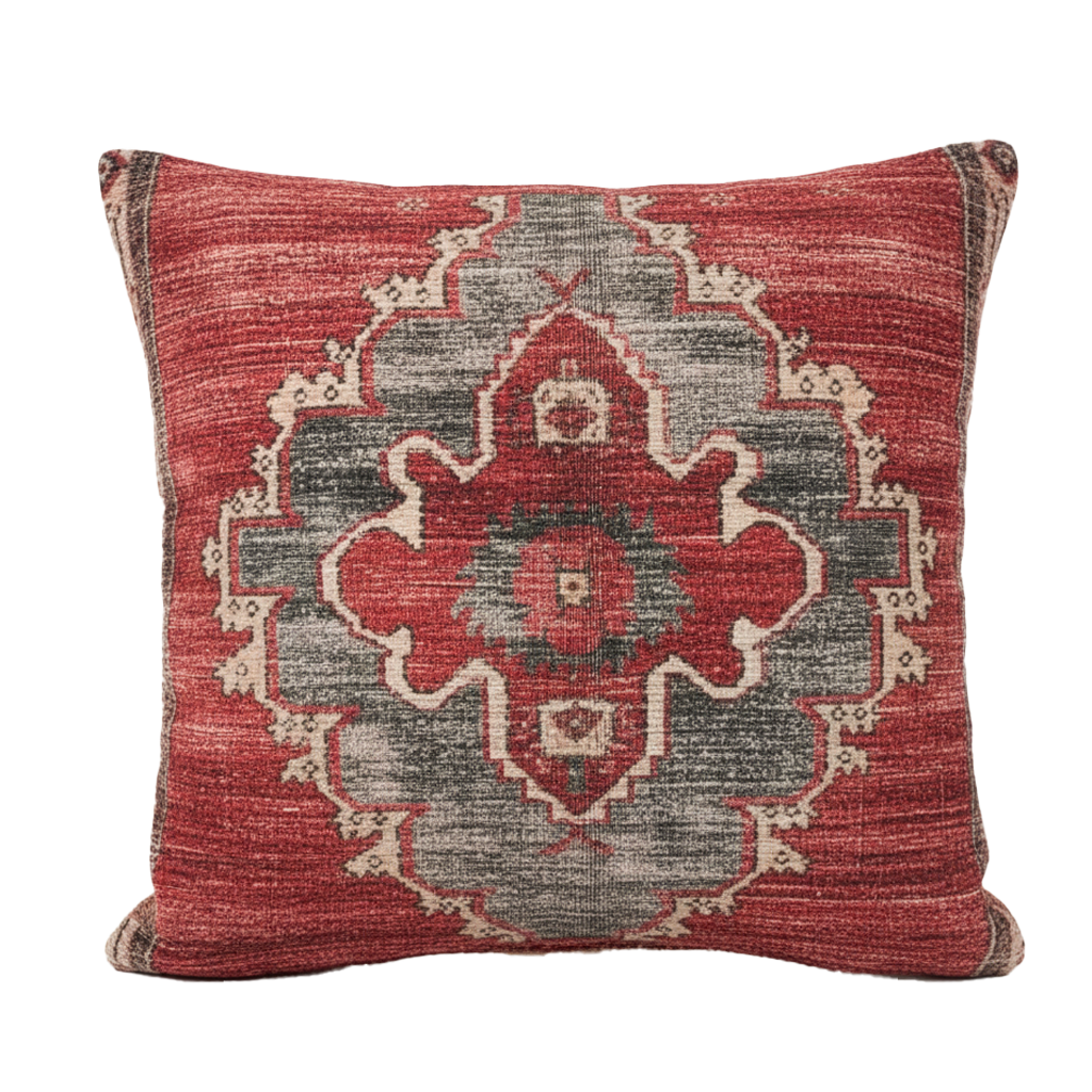 Bold Red & Gray Oriental Woven Cushion