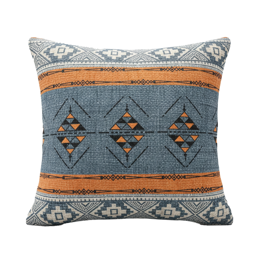 Rust & Steel Geometric Woven Cushion