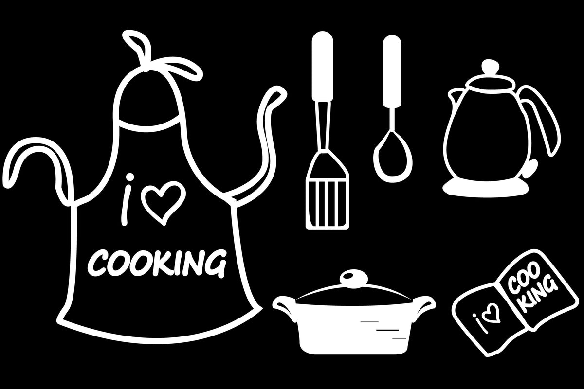 Monochrome Chef Line Art Kitchen Rug