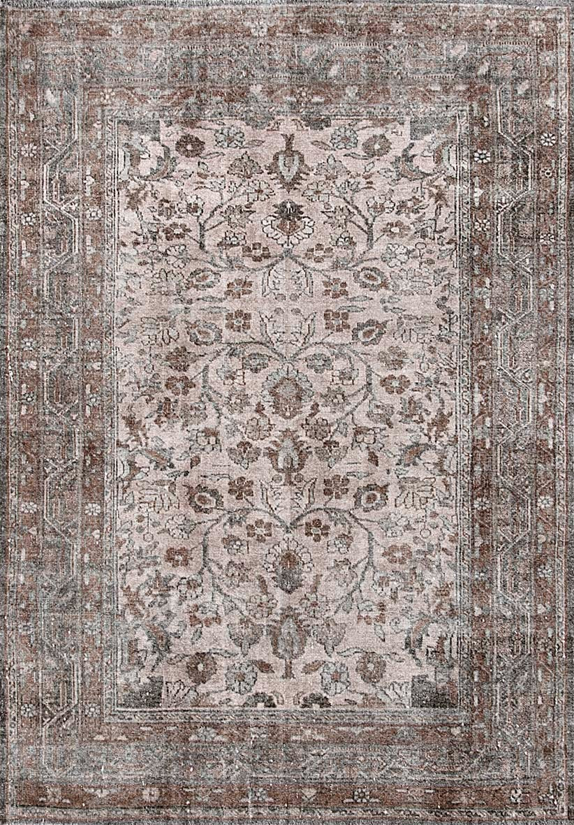 Muted Taupe Vintage Floral Rug