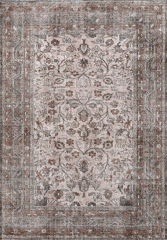 Muted Taupe Vintage Floral Rug