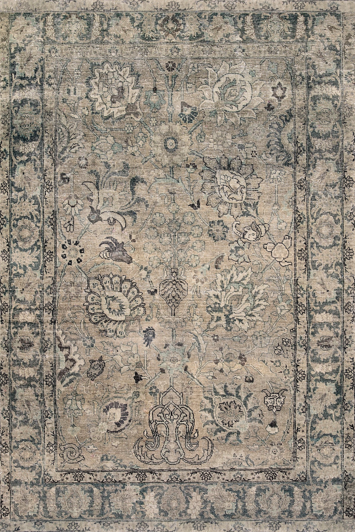 Faded Indigo Floral Border Rug
