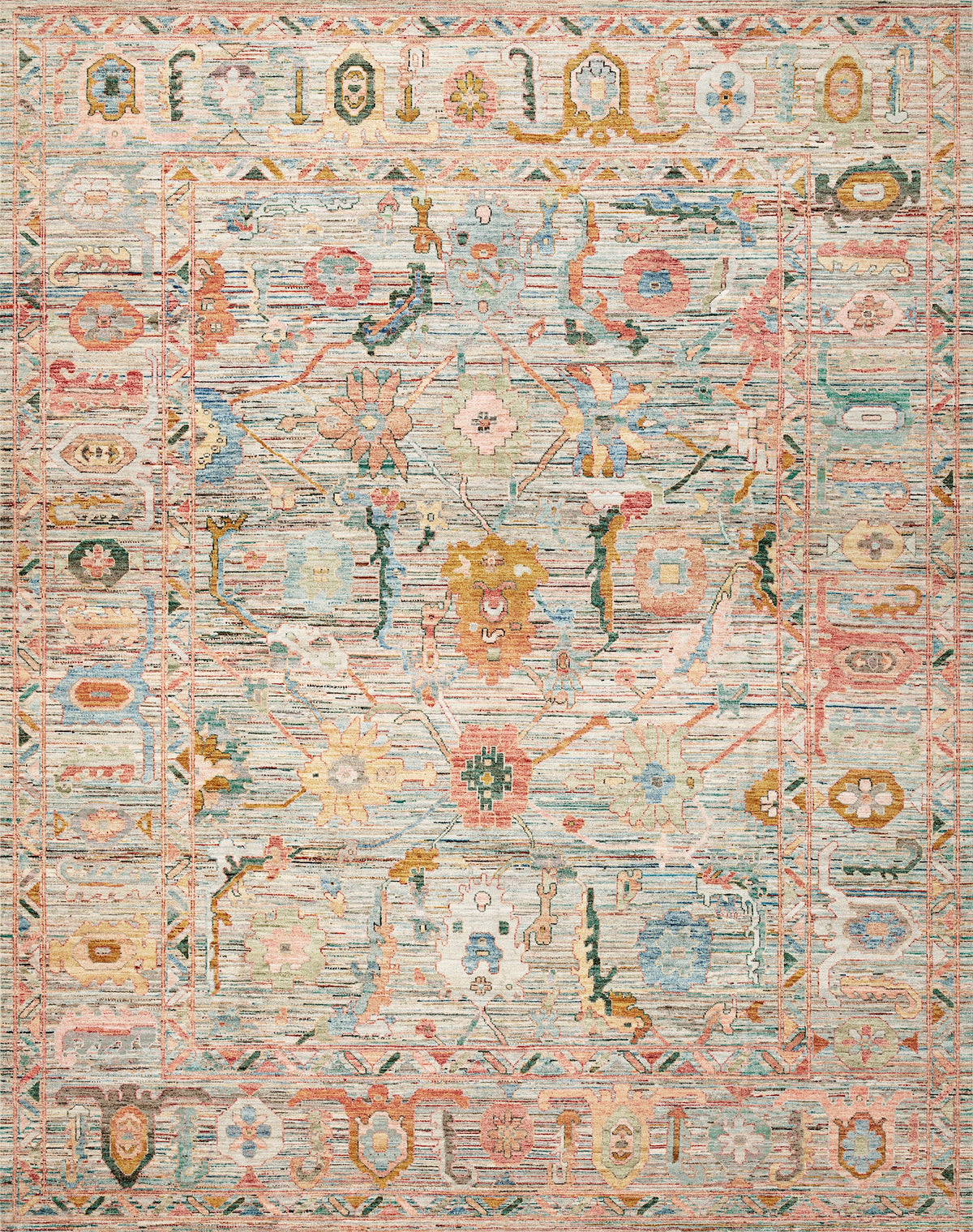 Pastel Aqua Textured Oushak Rug