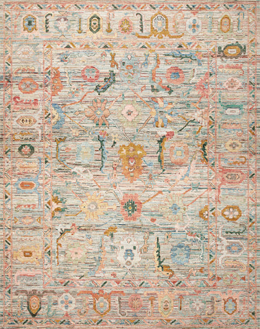 Pastel Aqua Textured Oushak Rug