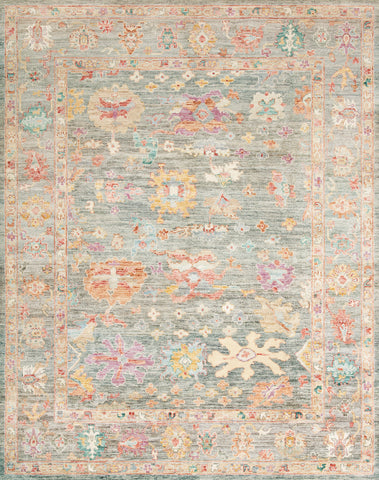 Vintage Dusty Sage Oushak Motif Rug