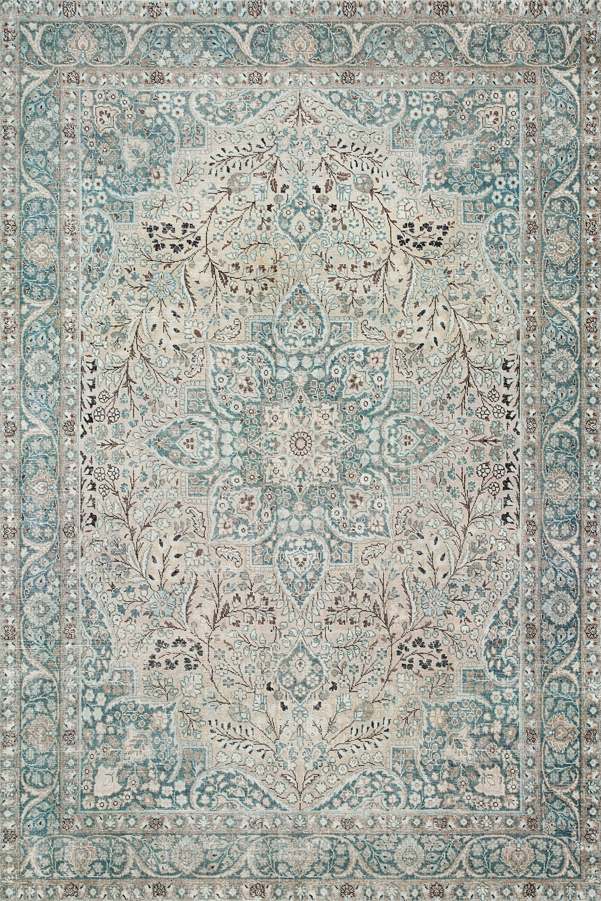 Vintage Aqua Serene Botanical Rug