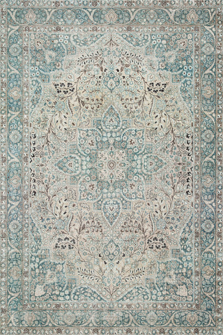 Vintage Aqua Serene Botanical Rug