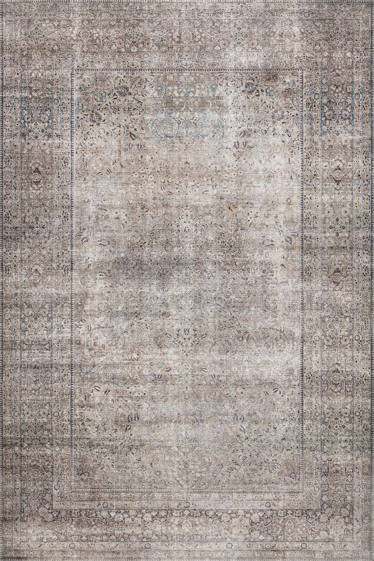 Vintage Faded Taupe Ornamental Rug