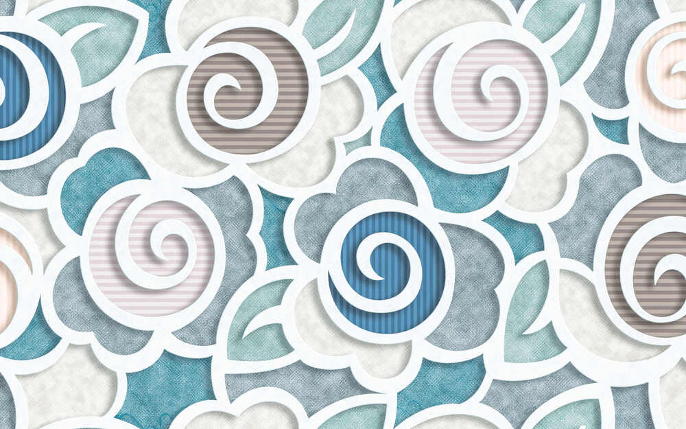 Aqua and White Mod Floral Kitchen Mat