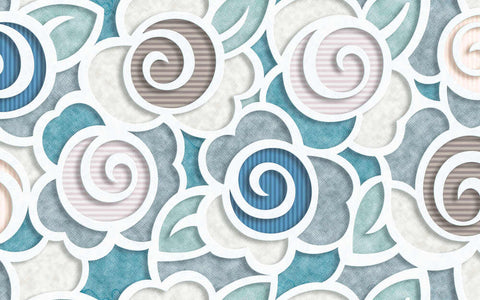 Aqua and White Mod Floral Kitchen Mat