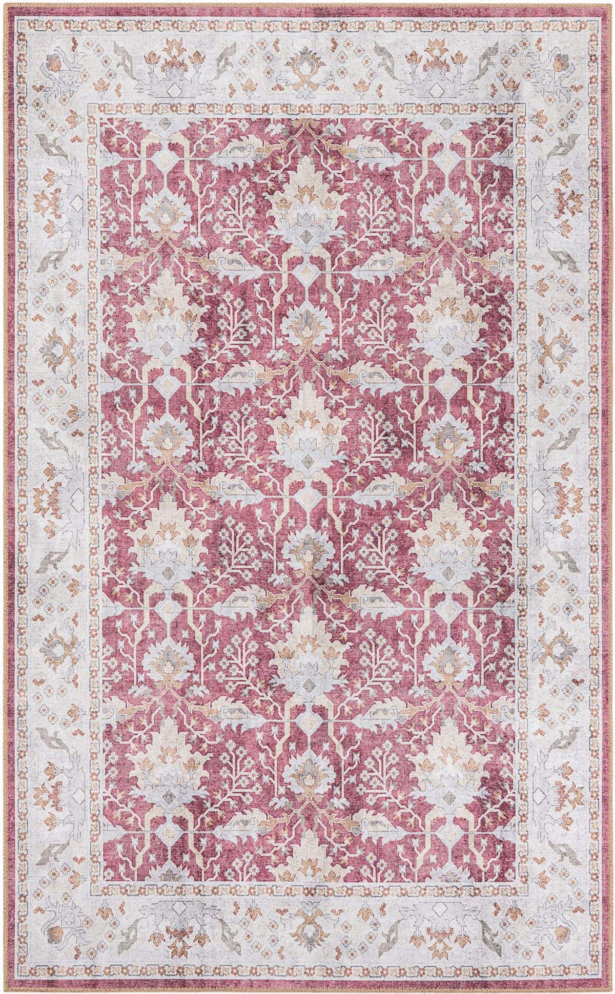 Vintage Dusty Berry Traditional Floral Rug