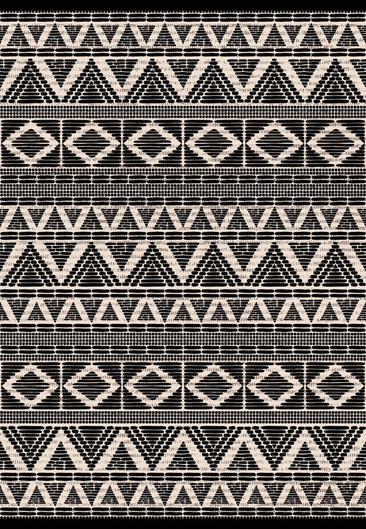 Monochrome Black and White Tribal Striped Rug