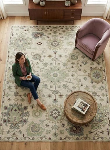 Aurora Cream & Crimson Medallion Rug