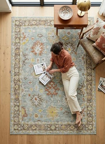 Cloud-Blue Antique Oushak Rug
