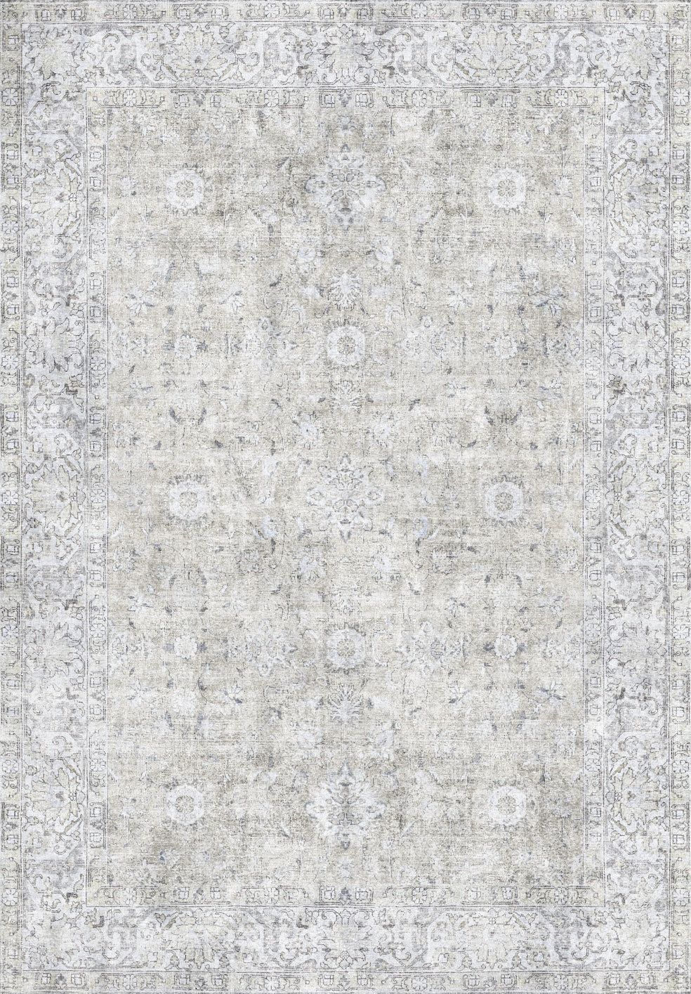 Aged Silver Medallion Area Rug