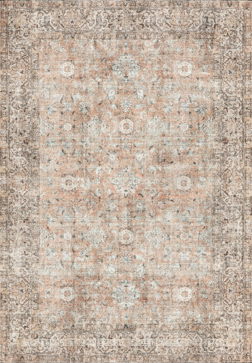 Vintage Terracotta and Beige Medallion Rug