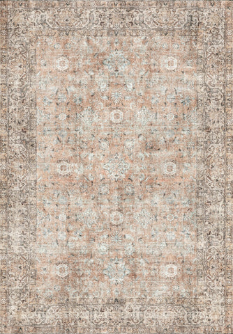 Vintage Terracotta and Beige Medallion Rug