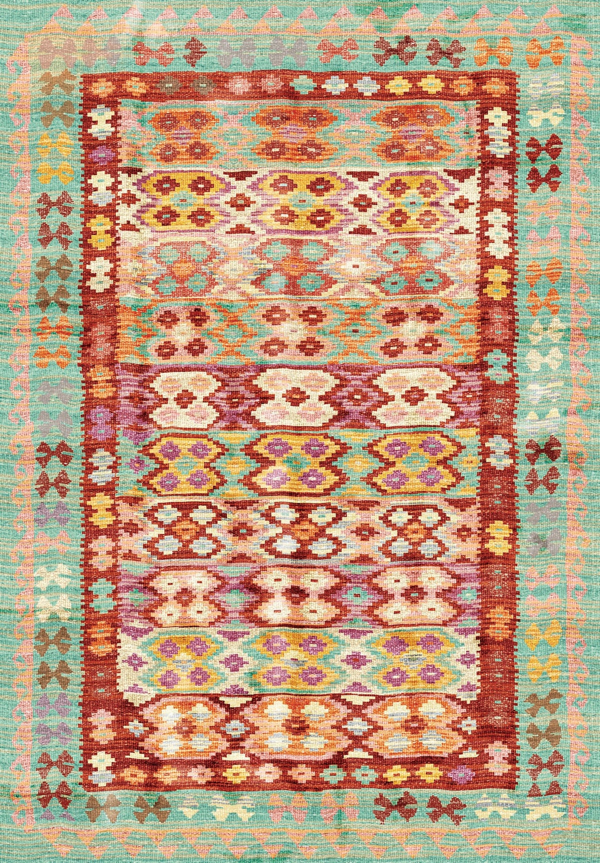 Bohemian Aqua Striped Flatweave Kilim
