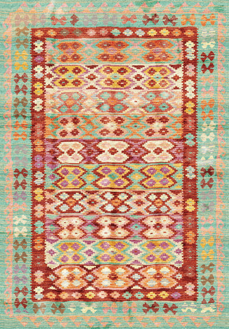 Bohemian Aqua Striped Flatweave Kilim