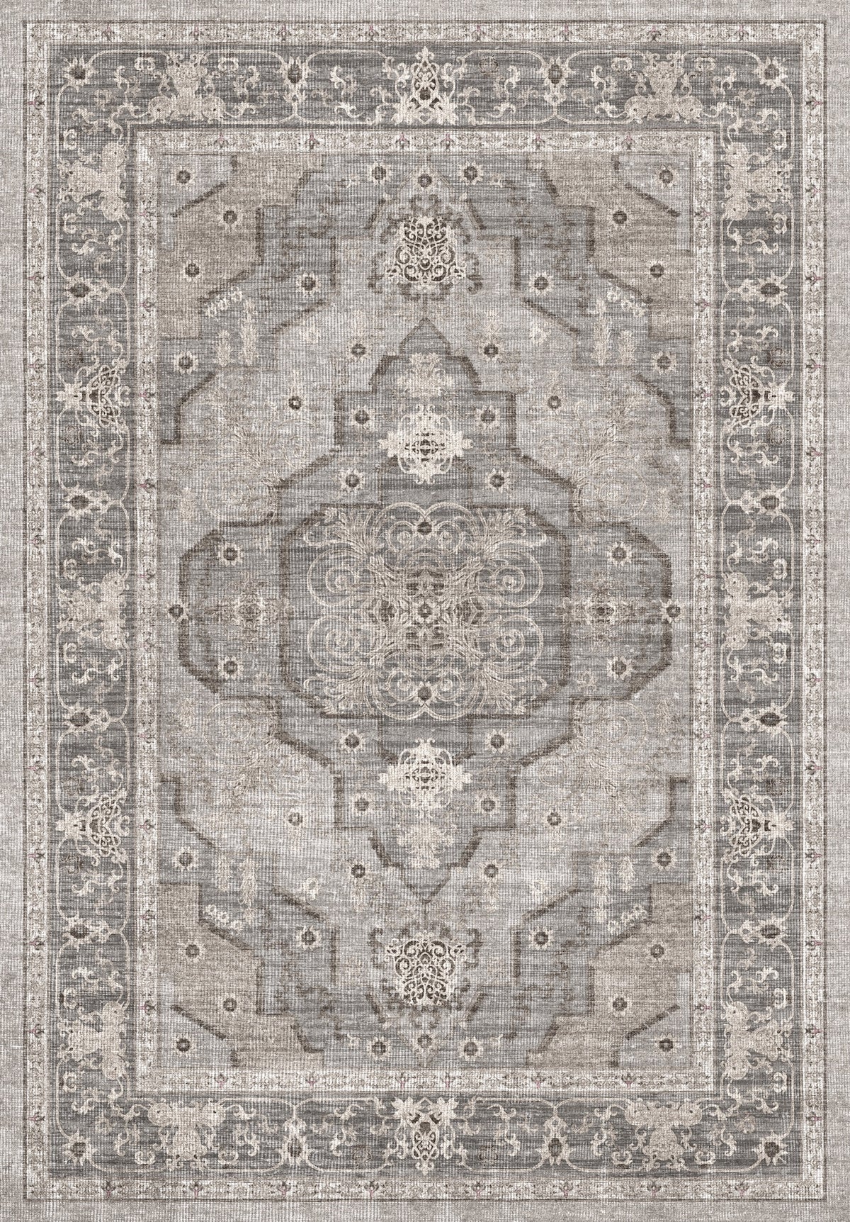 Distressed Grey Medallion Area Rug