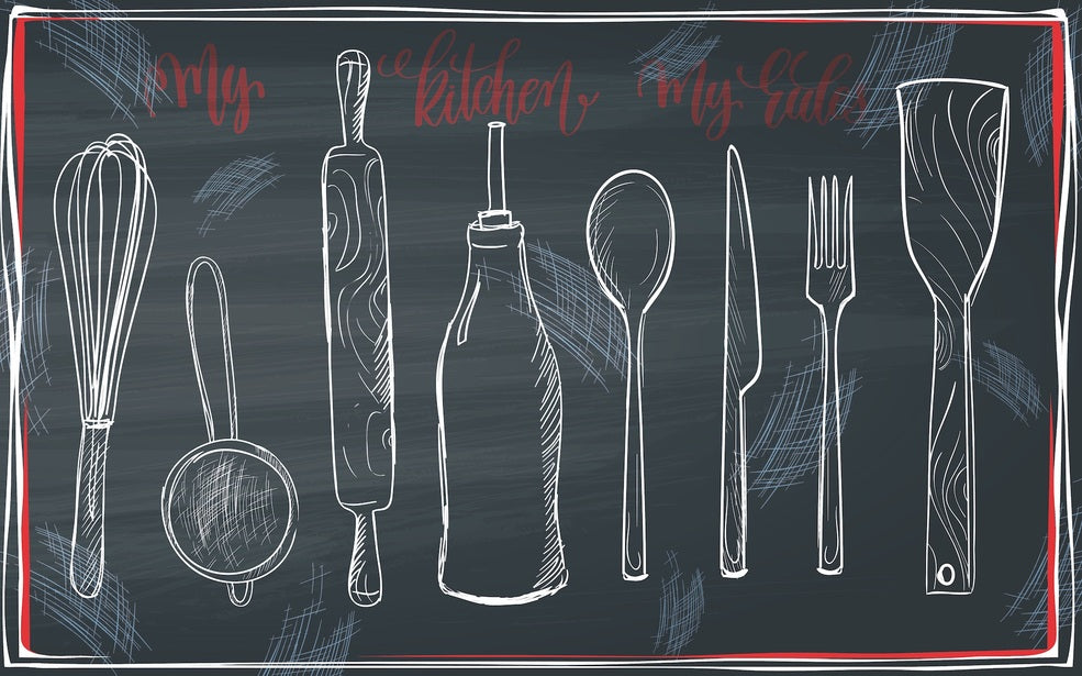 Chalkboard Kitchen Utensil Rug
