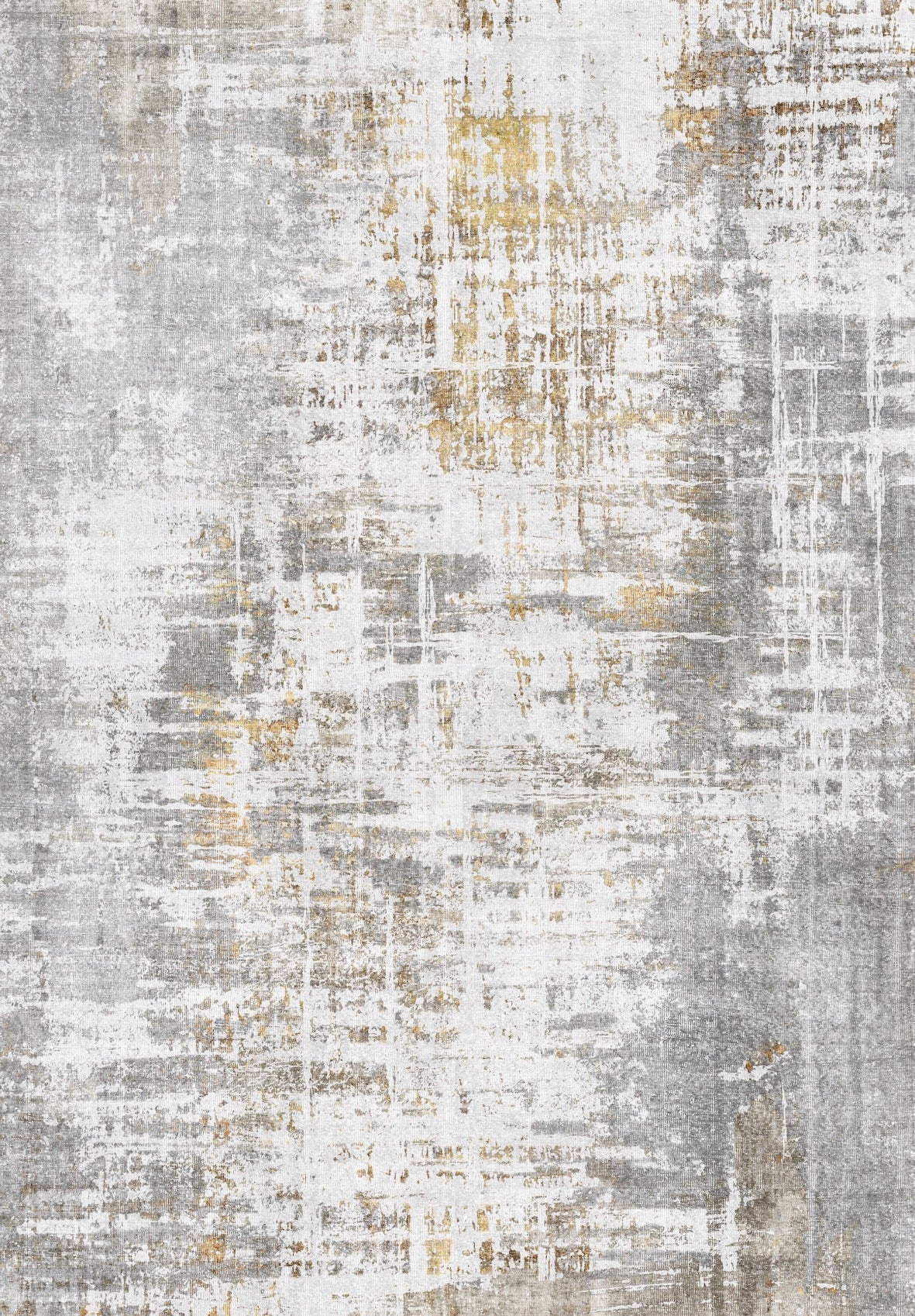 Abstract Distressed Gold Gray Rug