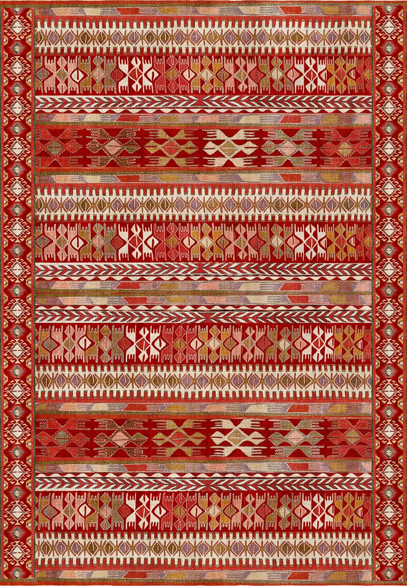 Red Tribal Striped Area Rug