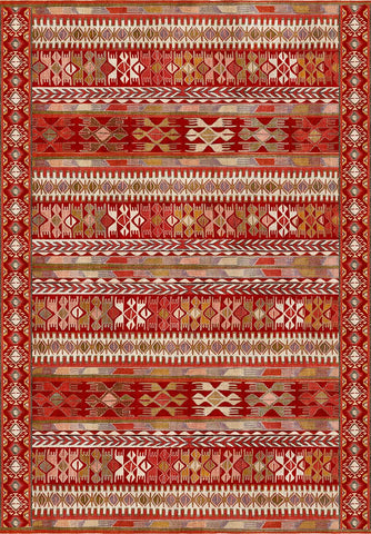 Red Tribal Striped Area Rug