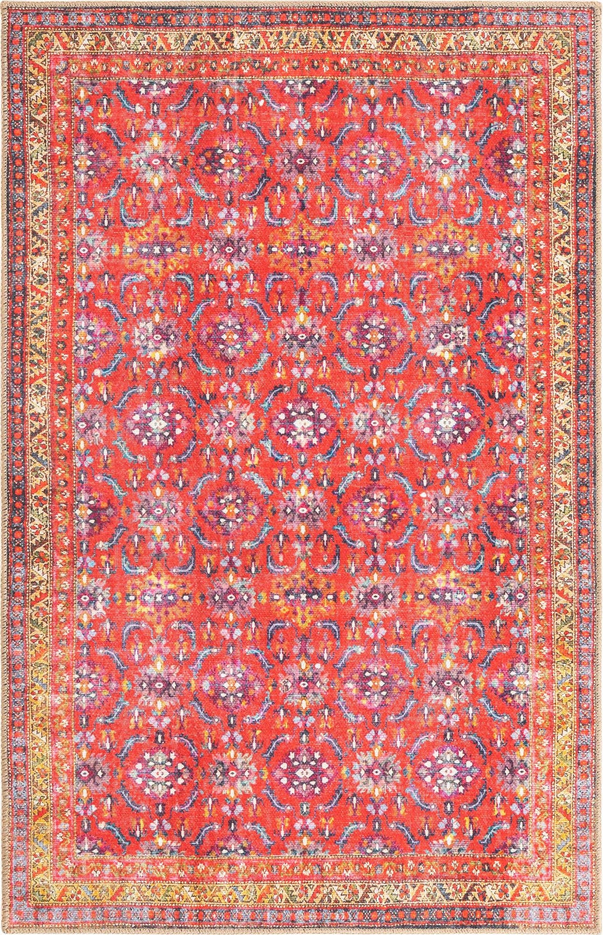 Vintage Vibrant Red Floral Rug