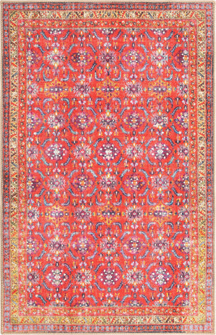 Vintage Vibrant Red Floral Rug