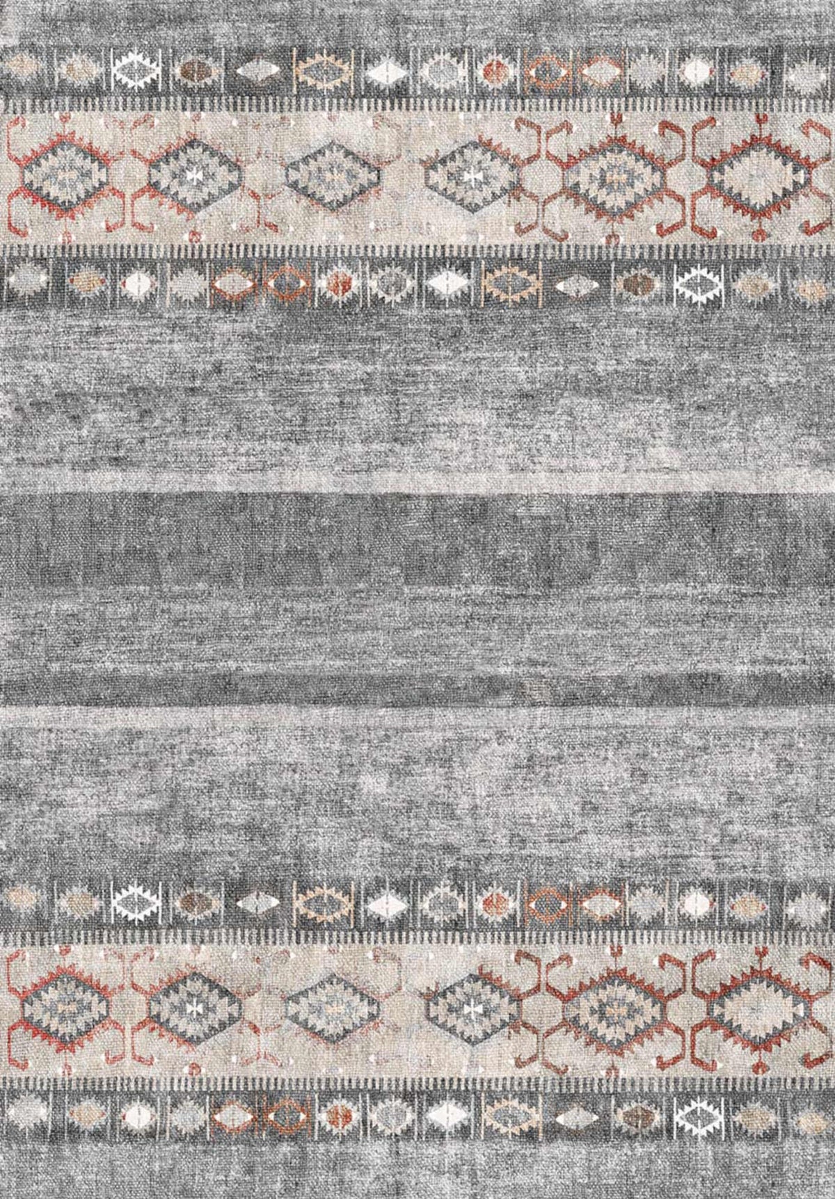 Grey Tribal Striped Area Rug