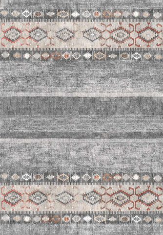Grey Tribal Striped Area Rug