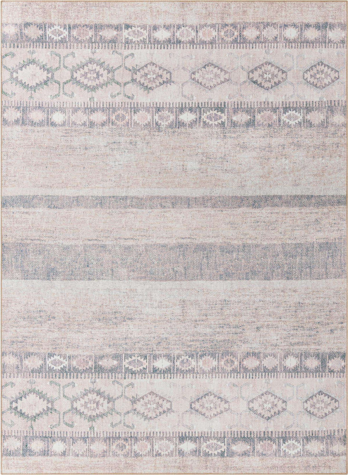 Distressed Neutral Tribal Striped Rug