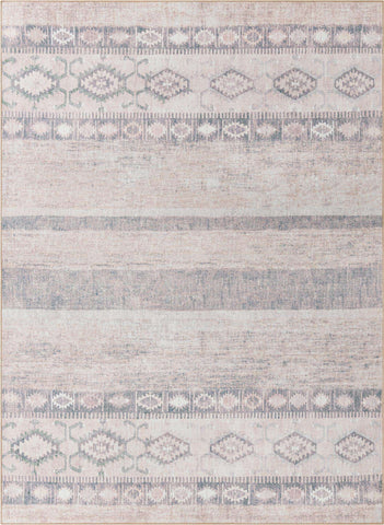 Distressed Neutral Tribal Striped Rug