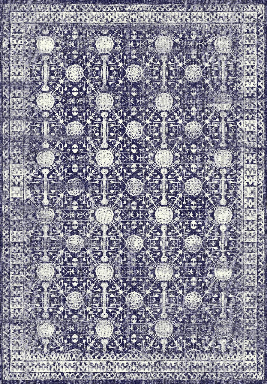 Navy Medallion Distressed Rug